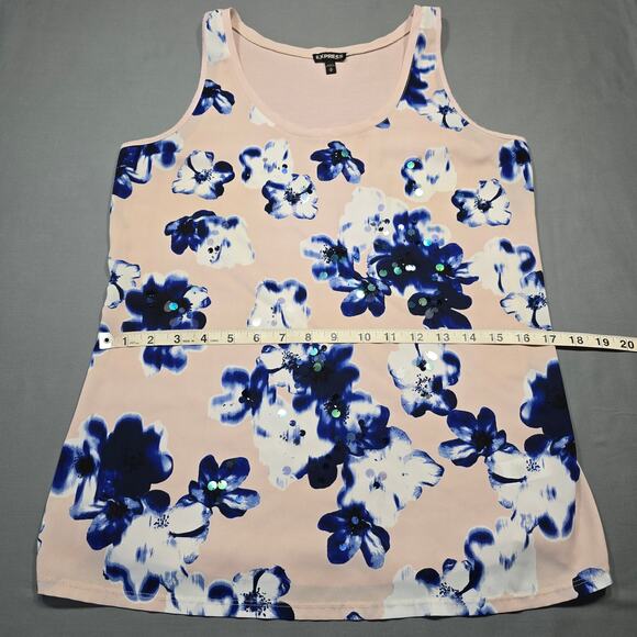 Express Pink Tank Top Preppy Sequin Floral Lightweight Scoop Neck Womens Size M - Picture 5 of 9